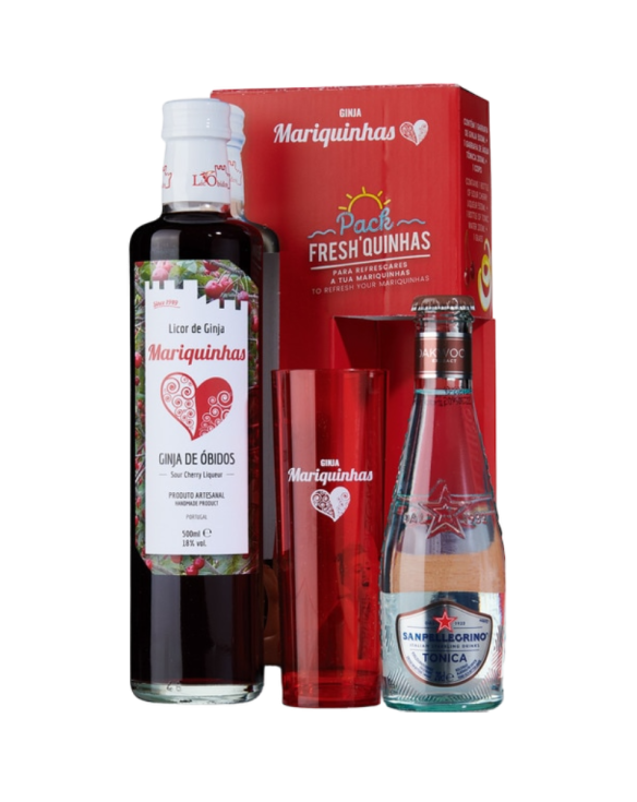 LICOR GINJA MARIQUINHAS + AGUA TONICA + COPO 50cl